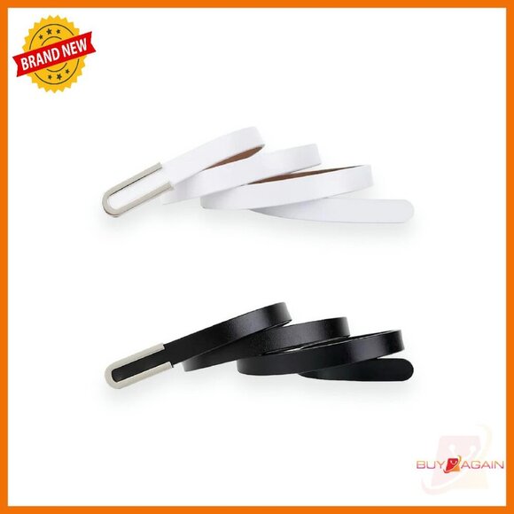 Genuine Leather Skinny Belt Silver Buckle Women's S-M 29-31 Waist